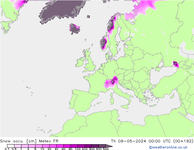 Snow accu. Meteo FR czw. 09.05.2024 00 UTC