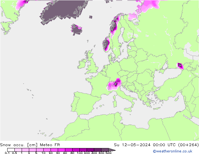 Глубина снега Meteo FR Вс 12.05.2024 00 UTC