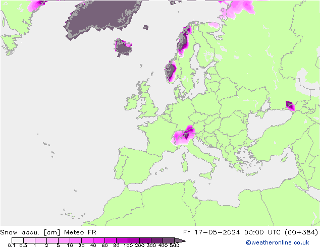 Snow accu. Meteo FR Fr 17.05.2024 00 UTC
