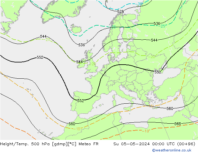 Yükseklik/Sıc. 500 hPa Meteo FR Paz 05.05.2024 00 UTC