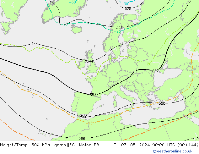 Height/Temp. 500 гПа Meteo FR вт 07.05.2024 00 UTC