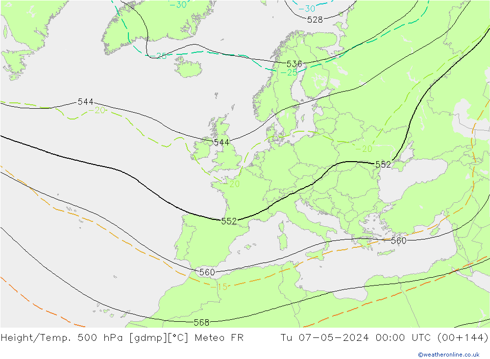 Hoogte/Temp. 500 hPa Meteo FR di 07.05.2024 00 UTC