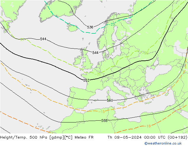 Yükseklik/Sıc. 500 hPa Meteo FR Per 09.05.2024 00 UTC