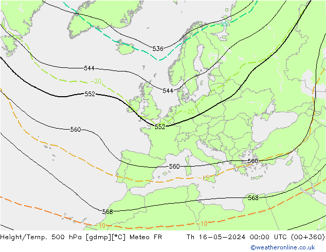 Height/Temp. 500 hPa Meteo FR Čt 16.05.2024 00 UTC