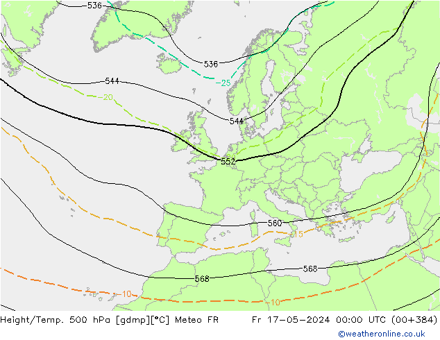 Hoogte/Temp. 500 hPa Meteo FR vr 17.05.2024 00 UTC
