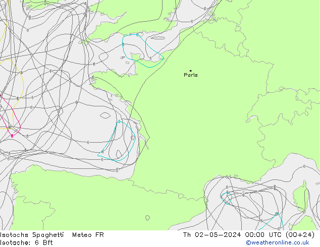 Izotacha Spaghetti Meteo FR czw. 02.05.2024 00 UTC