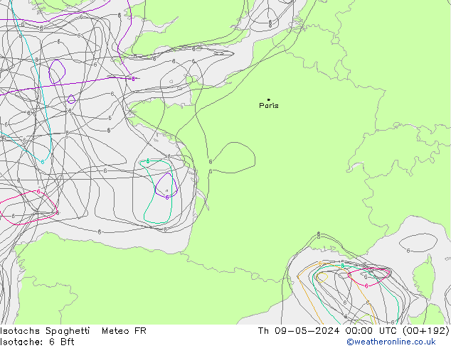 Izotacha Spaghetti Meteo FR czw. 09.05.2024 00 UTC