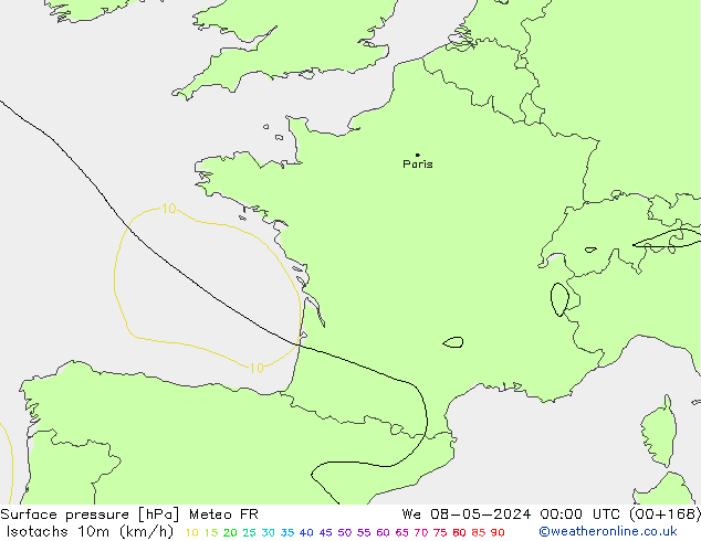 Isotachs (kph) Meteo FR mer 08.05.2024 00 UTC