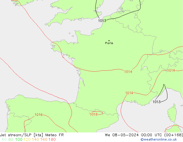 Jet stream Meteo FR Qua 08.05.2024 00 UTC