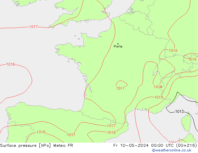pressão do solo Meteo FR Sex 10.05.2024 00 UTC