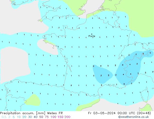 Precipitation accum. Meteo FR pt. 03.05.2024 00 UTC