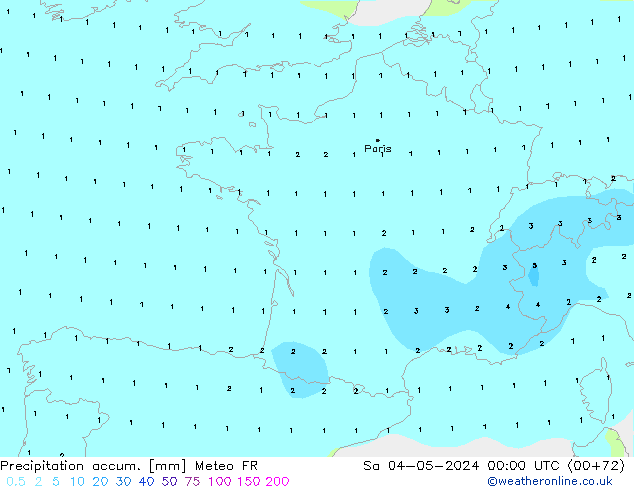 Precipitation accum. Meteo FR Sa 04.05.2024 00 UTC