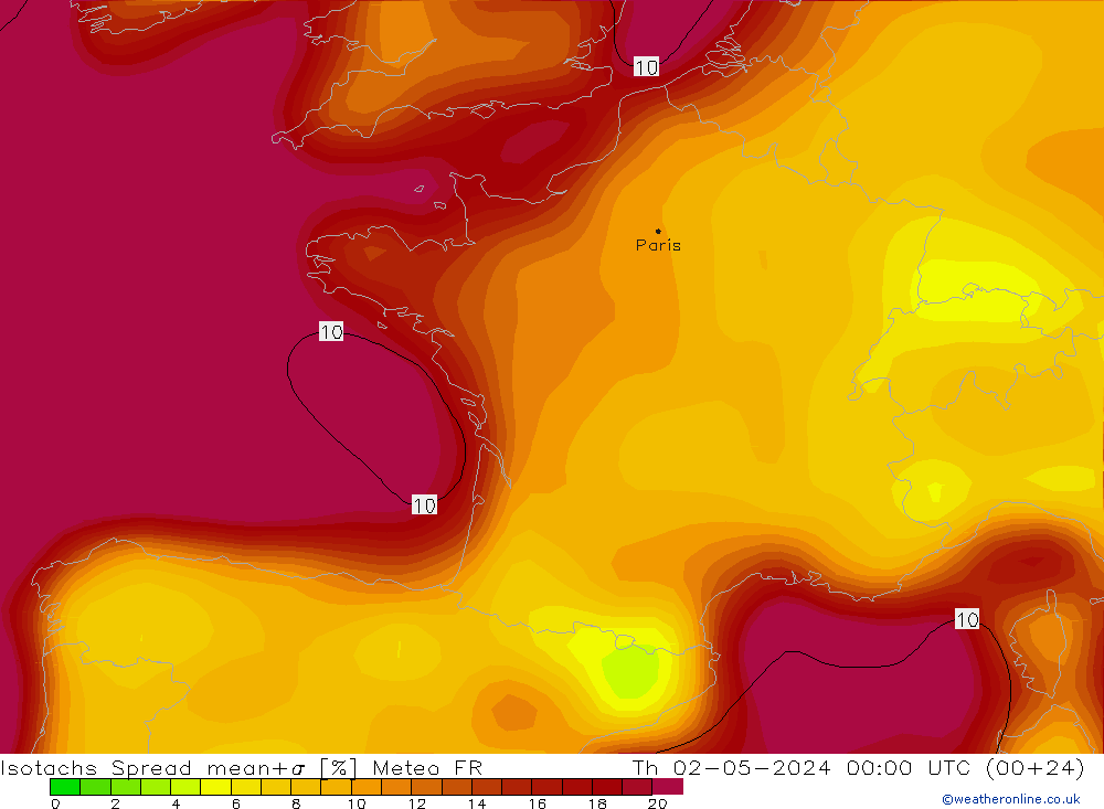 Isotachs Spread Meteo FR  02.05.2024 00 UTC