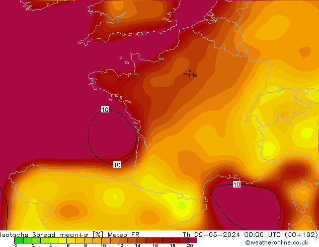 Isotachs Spread Meteo FR gio 09.05.2024 00 UTC