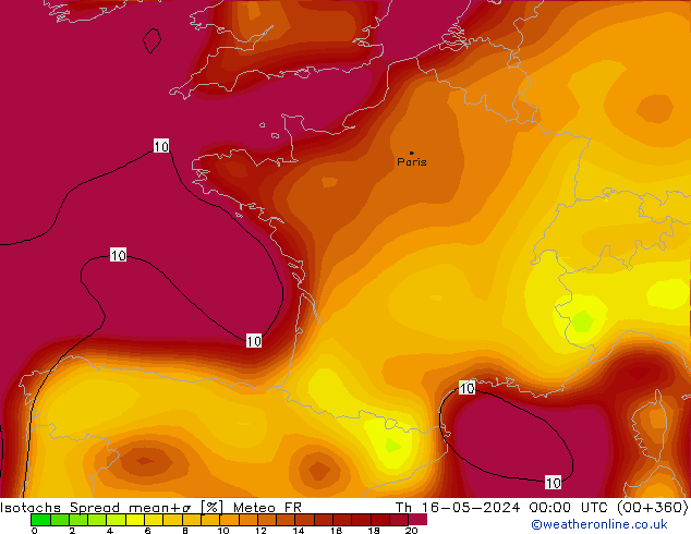 Isotachs Spread Meteo FR Th 16.05.2024 00 UTC