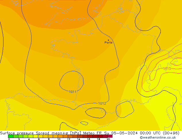 Atmosférický tlak Spread Meteo FR Ne 05.05.2024 00 UTC