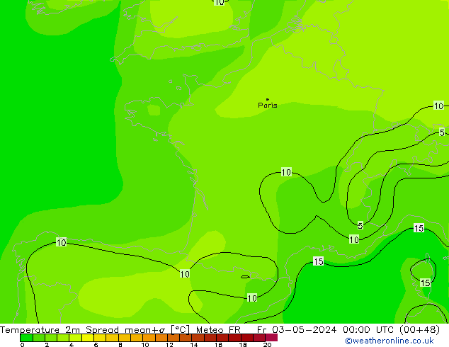 Temperature 2m Spread Meteo FR Pá 03.05.2024 00 UTC