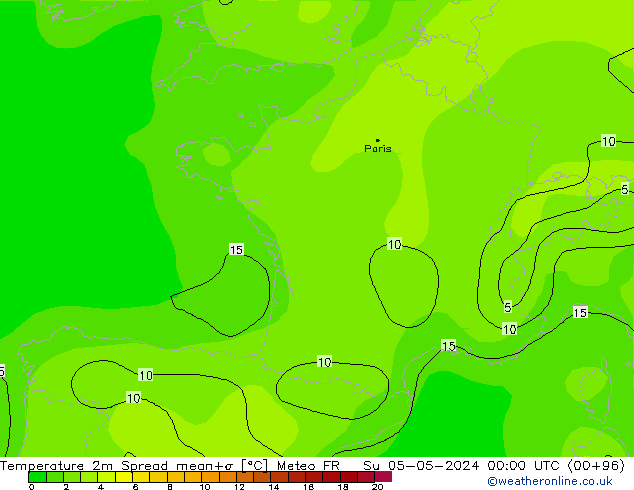 Temperature 2m Spread Meteo FR Su 05.05.2024 00 UTC