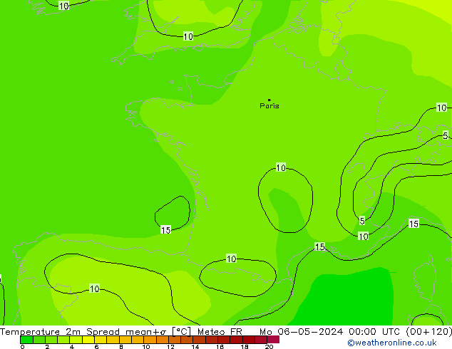 Temperatura 2m Spread Meteo FR lun 06.05.2024 00 UTC