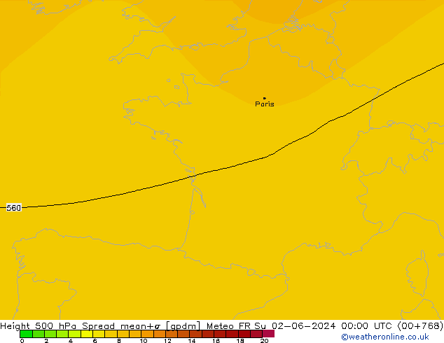 Height 500 гПа Spread Meteo FR Вс 02.06.2024 00 UTC