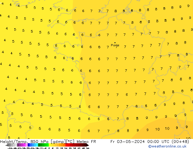 Height/Temp. 850 hPa Meteo FR pt. 03.05.2024 00 UTC