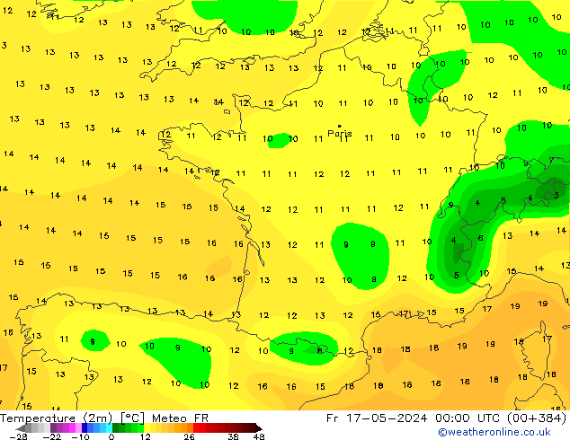 Temperaturkarte (2m) Meteo FR Fr 17.05.2024 00 UTC