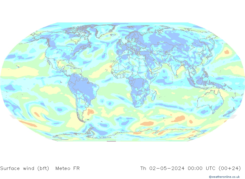 �N 10 米 (bft) Meteo FR 星期四 02.05.2024 00 UTC