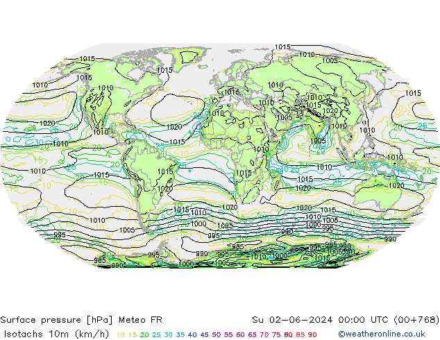 Isotachs (kph) Meteo FR Su 02.06.2024 00 UTC