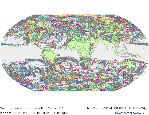 Presión superficial Spaghetti Meteo FR jue 02.05.2024 00 UTC