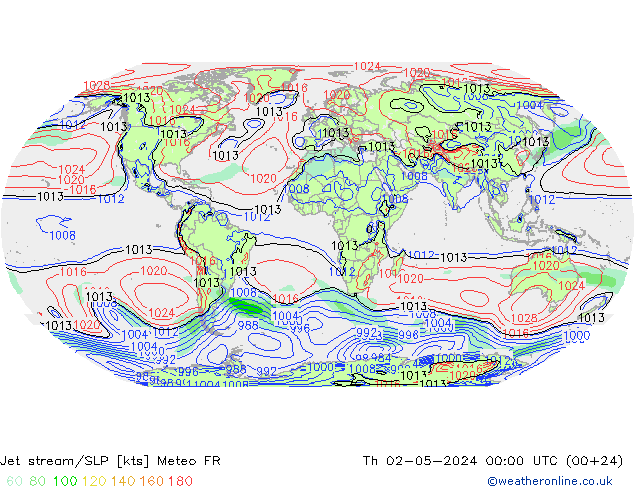 Jet stream/SLP Meteo FR Th 02.05.2024 00 UTC