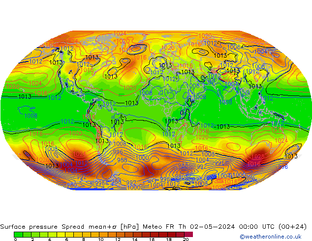 Luchtdruk op zeeniveau Spread Meteo FR do 02.05.2024 00 UTC