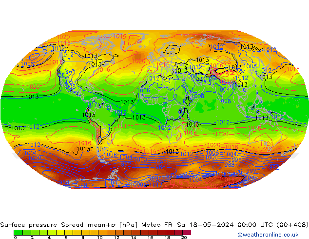 Luchtdruk op zeeniveau Spread Meteo FR za 18.05.2024 00 UTC