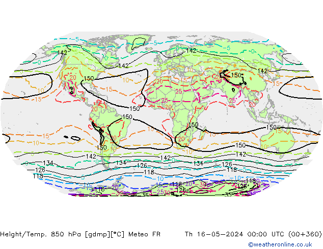 Geop./Temp. 850 hPa Meteo FR jue 16.05.2024 00 UTC
