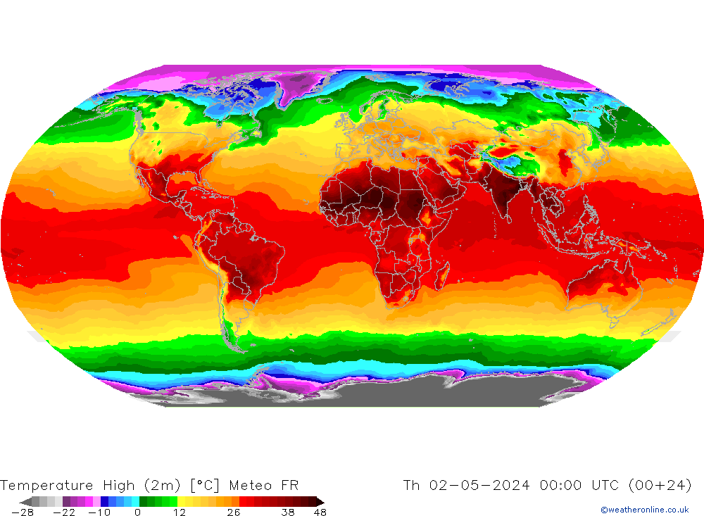 temperatura máx. (2m) Meteo FR Qui 02.05.2024 00 UTC