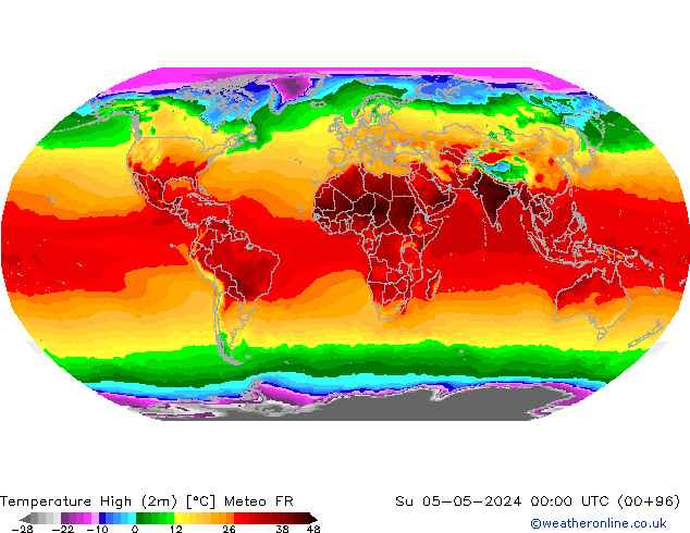température 2m max Meteo FR dim 05.05.2024 00 UTC