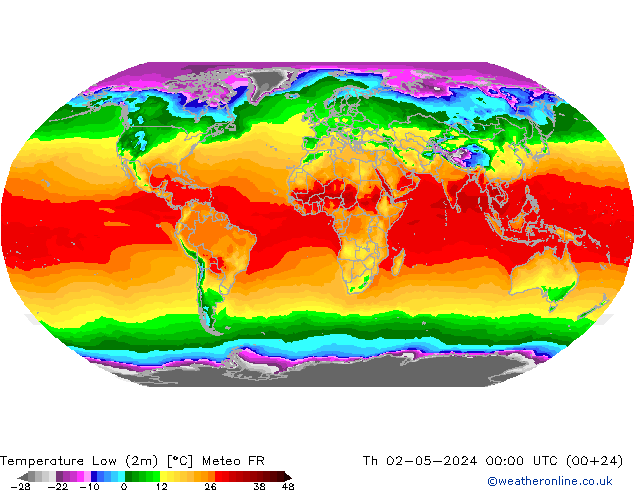 Temperature Low (2m) Meteo FR Th 02.05.2024 00 UTC