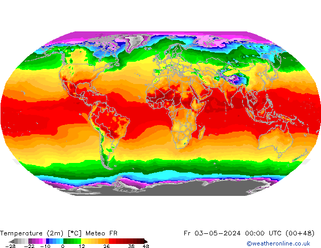 Temperatuurkaart (2m) Meteo FR vr 03.05.2024 00 UTC
