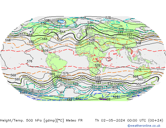Height/Temp. 500 hPa Meteo FR czw. 02.05.2024 00 UTC
