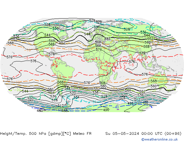 Yükseklik/Sıc. 500 hPa Meteo FR Paz 05.05.2024 00 UTC