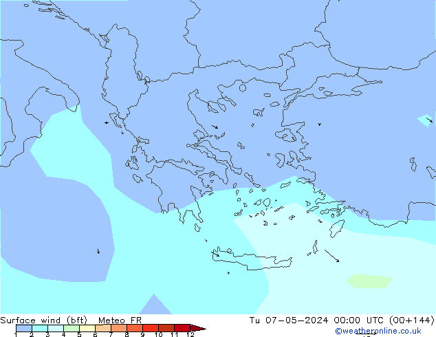 Vent 10 m (bft) Meteo FR mar 07.05.2024 00 UTC