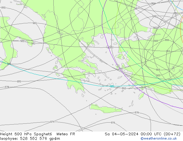 Height 500 гПа Spaghetti Meteo FR сб 04.05.2024 00 UTC