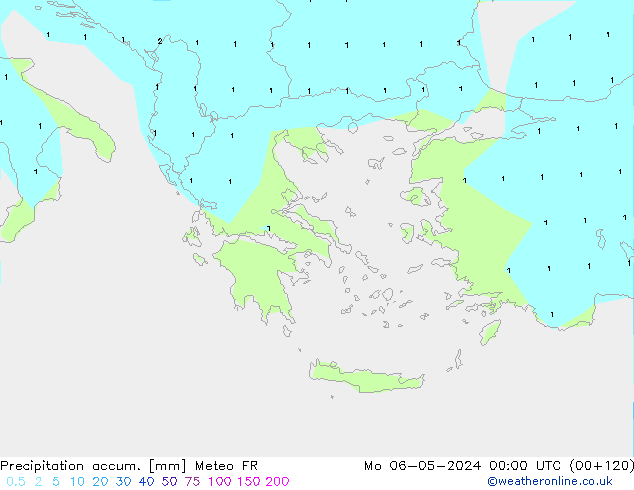 Precipitation accum. Meteo FR Mo 06.05.2024 00 UTC