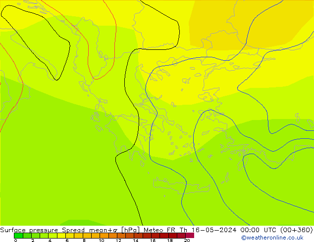 Atmosférický tlak Spread Meteo FR Čt 16.05.2024 00 UTC