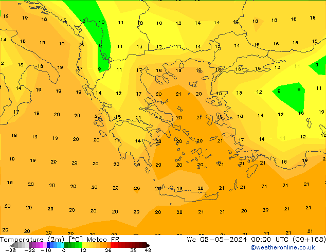 Temperature (2m) Meteo FR We 08.05.2024 00 UTC