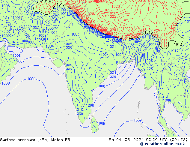 Surface pressure Meteo FR Sa 04.05.2024 00 UTC