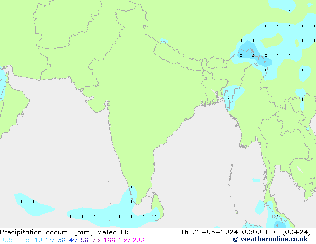 Precipitation accum. Meteo FR Th 02.05.2024 00 UTC