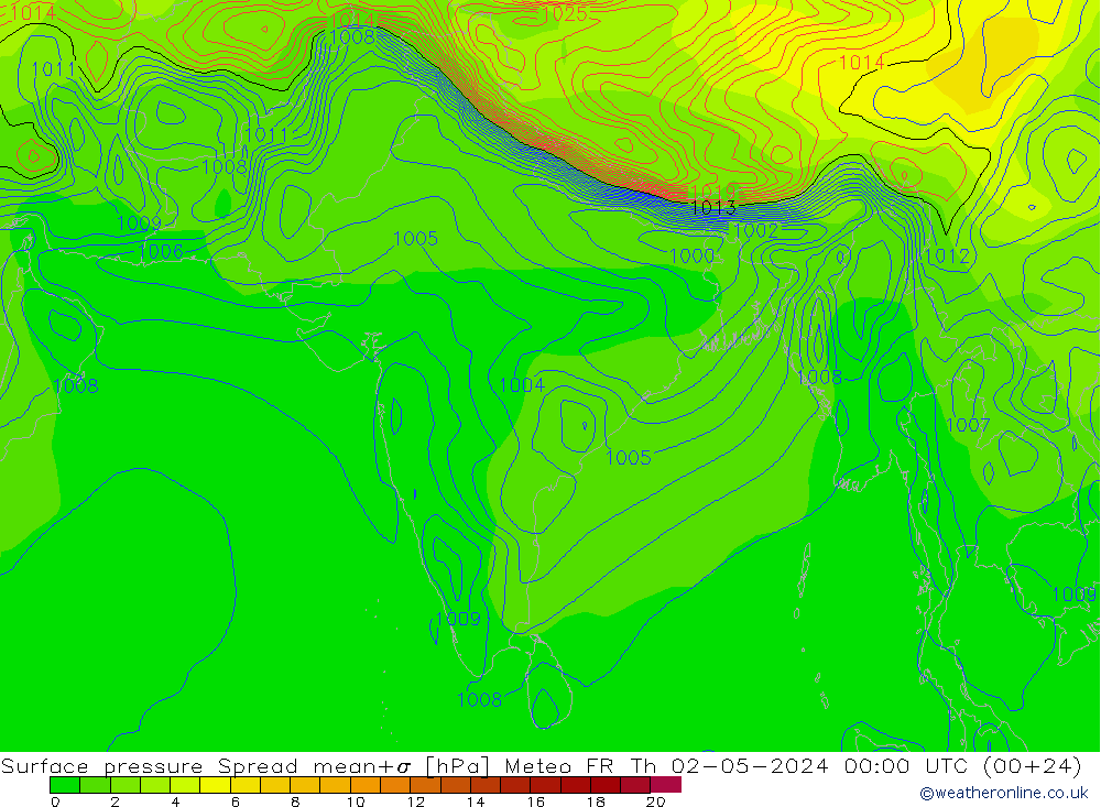 Surface pressure Spread Meteo FR Th 02.05.2024 00 UTC