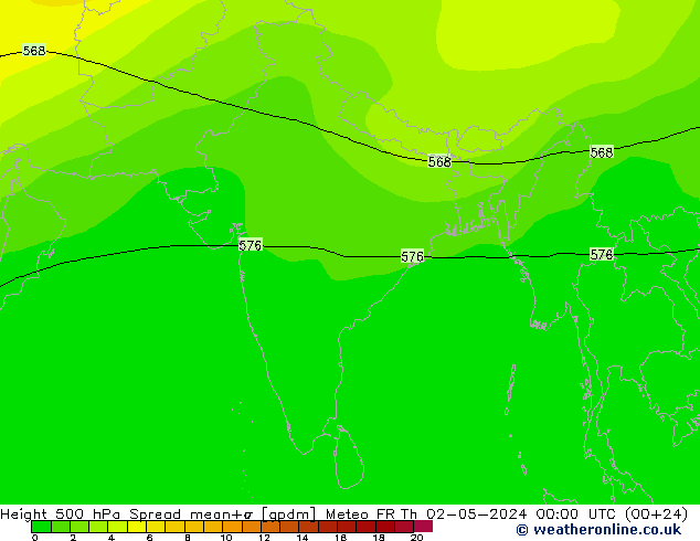 Géop. 500 hPa Spread Meteo FR jeu 02.05.2024 00 UTC