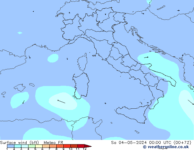 Surface wind (bft) Meteo FR Sa 04.05.2024 00 UTC