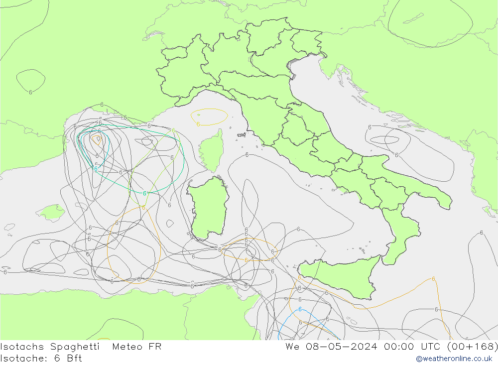 Isotachs Spaghetti Meteo FR We 08.05.2024 00 UTC